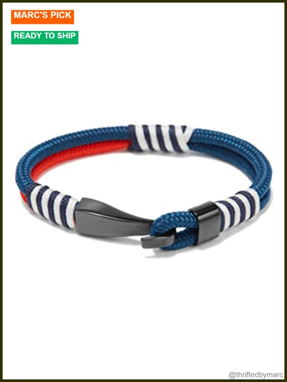 Men's Handmade Nautical Rope Bracelet Stainless Steel Clasp Waterproof
